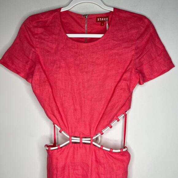 Staud Pink Matteo Cut Out Linen Midi Dress Size 0 - Picture 5 of 9